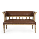 Wooden Flared Arm Loveseat Bench for Living Room Comfort for Backrest (2 Seater, Brown) - WoodenTwist